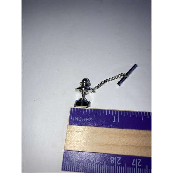 Vintage Black Stone Tie Tack Lapel Pin Style Suit Accessory Minimalist Silver - Picture 4 of 4